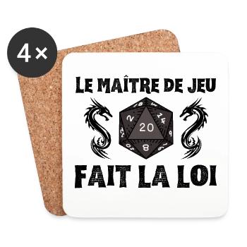 Maître du jeu de rôle donjons D20 M J dragons JDR - Dessous de verre (lot de 4) - blanc - Devant