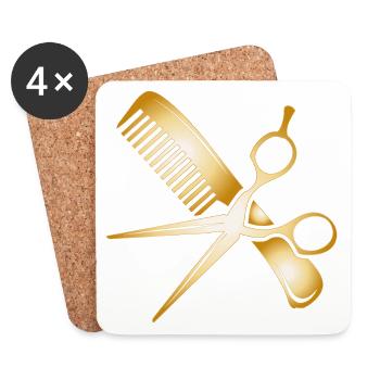 goldenes Friseur Zubehör Schere und Kamm - Untersetzer (4er-Set) - Weiß - Vorne