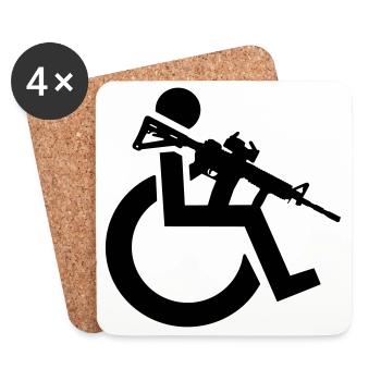 Utilisateur de fauteuil roulant armé avec fusil, arme # - Dessous de verre (lot de 4) - blanc - Devant