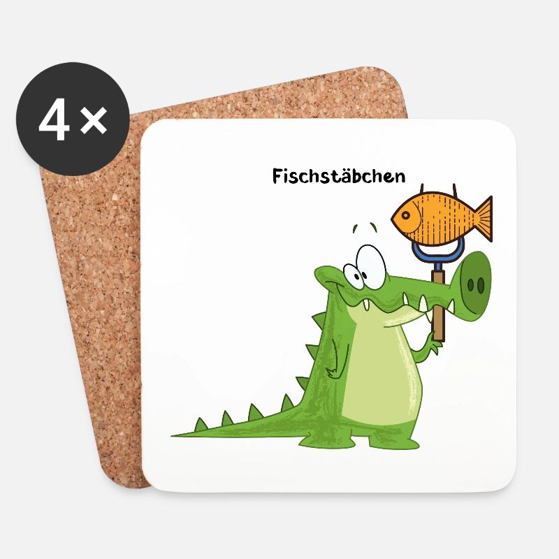 Krokodil Fischstäbchen mit Wort - Untersetzer (4er-Set) - Weiß