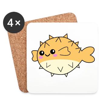 Puffer fish cute animal - Coasters (set of 4) - white - Front