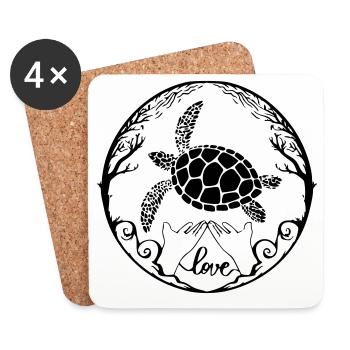 Tortue de mer Amour - Dessous de verre (lot de 4) - blanc - Devant