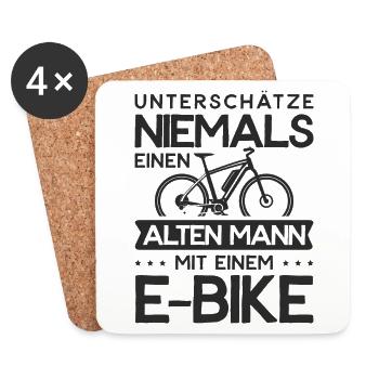 E-Bike Unterschätze niemals einen alten Mann eBike - Untersetzer (4er-Set) - Weiß - Vorne