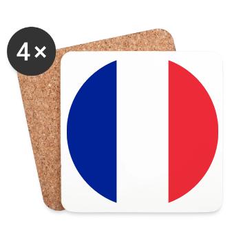 Autocollant rond drapeau de la France Aufkleber Frankreich - Dessous de verre (lot de 4) - blanc - Devant
