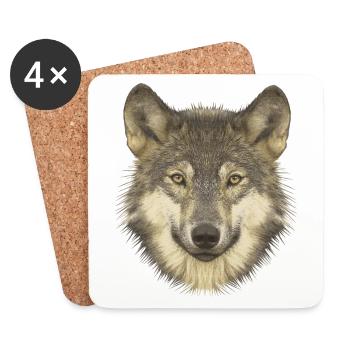 Chemises de fan de la nature, tête de loup, dessins d’animaux populaires - Dessous de verre (lot de 4) - blanc - Devant