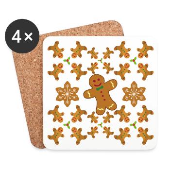 Gingerbread Pattern Gingerbread Men and Stars - Coasters (set of 4) - white - Front