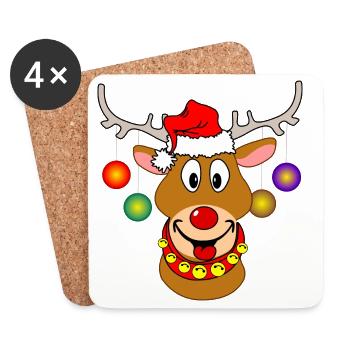 Merry Christmas Rudolf reindeer christmas balls - Coasters (set of 4) - white - Front