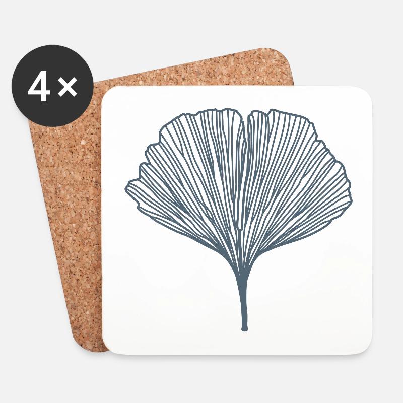 Ginko – Glücksbaum - Untersetzer (4er-Set) - Weiß