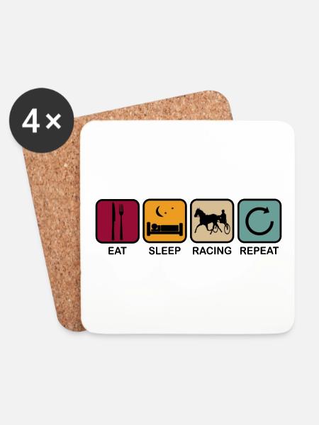 Trabrennen Eat Sleep Spruch Retro Vintage Lustig - Untersetzer (4er-Set) - Weiß