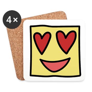 Funny Square Face Emoticon Kawaii Expression - Coasters (set of 4) - white - Front