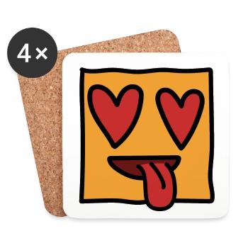 Funny Emoticon Expression Kawaii Square Face - Coasters (set of 4) - white - Front