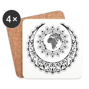 planete terre mandala soleil et mandala lune - Dessous de verre (lot de 4) - blanc - Devant