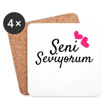 Seni Seviyorum Türkisch Geschenkidee - Untersetzer (4er-Set) - Weiß - Vorne