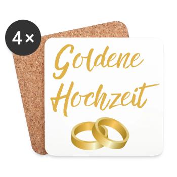 Goldene Hochzeit Eheringe golden Hochzeittag Segen - Untersetzer (4er-Set) - Weiß - Vorne