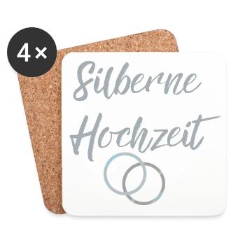 Silberne Hochzeit Eheringe silber 25 Hochzeitstag - Untersetzer (4er-Set) - Weiß - Vorne