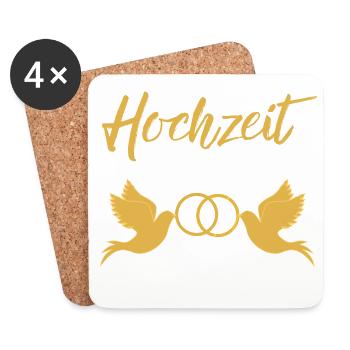 Hochzeit halten Taubenpaar Eheringe golden Heirat - Untersetzer (4er-Set) - Weiß - Vorne