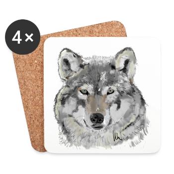 Loup - Dessous de verre (lot de 4) - blanc - Devant