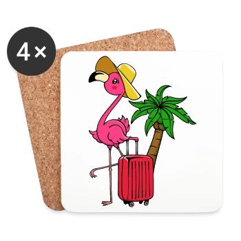 Voyage vacances vacances flamingo palmiers Caraïbes - Dessous de verre (lot de 4) - blanc - Devant