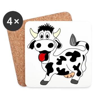Vache noire et blanche joyeuse avec langue sortie de la bouche - Dessous de verre (lot de 4) - blanc - Devant