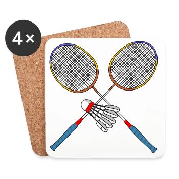 Badminton racket and shuttle - Coasters (set of 4) - white - Front