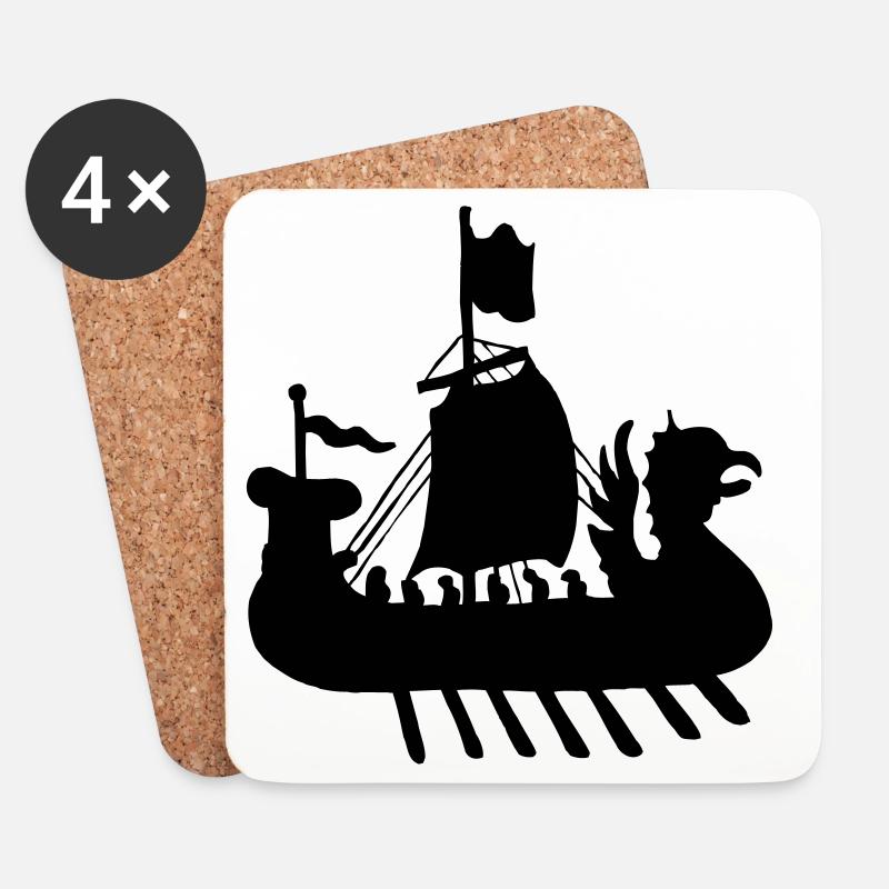 Wikingerboot Schiff Schattenbild - Untersetzer (4er-Set) - Weiß