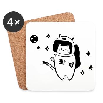Chat cool dans l'espace - Dessous de verre (lot de 4) - blanc - Devant