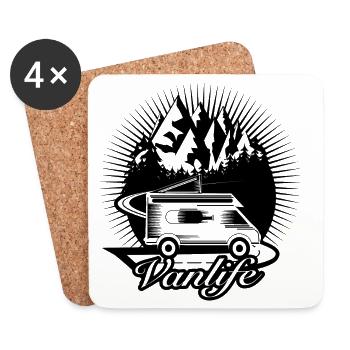 Campeurs sur la route avec la typographie Van Life - Dessous de verre (lot de 4) - blanc - Devant