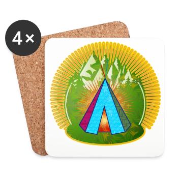 Tipi de tente indienne hétéroclite dans la forêt - Dessous de verre (lot de 4) - blanc - Devant