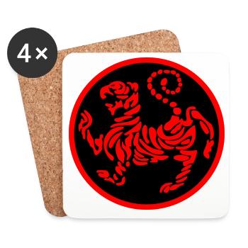 Shotokan Karate Logo Emblem Tiger rot auf schwarz - Untersetzer (4er-Set) - Weiß - Vorne
