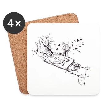 Disque - Disque - Arbre - Oiseaux - Dessous de verre (lot de 4) - blanc - Devant