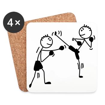 Kickboxen High Kick und Schläge - Untersetzer (4er-Set) - Weiß - Vorne