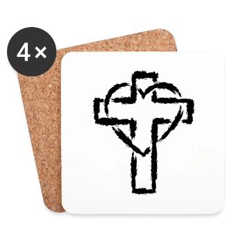 Cross Symbol Christianity Heart Love - Coasters (set of 4) - white - Front