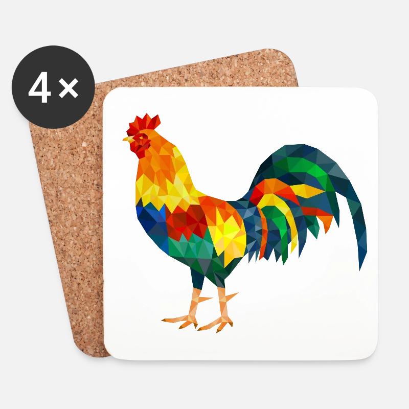 hahn polygon bunt huhn gockel - Untersetzer (4er-Set) - Weiß