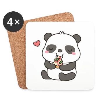 Mignon petit panda mangeant une pizza Margherita - Dessous de verre (lot de 4) - blanc - Devant