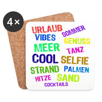 Urlaub Ferien Strand Auszeit Entspannen Palmen - Untersetzer (4er-Set) - Weiß - Vorne