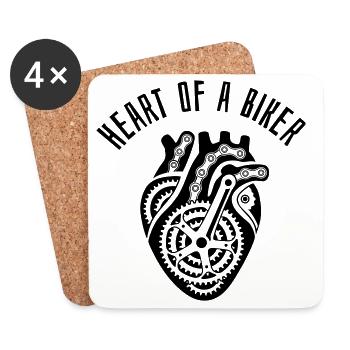 Heart of a Biker Fahrrad Herz Cycling Spruch - Untersetzer (4er-Set) - Weiß - Vorne