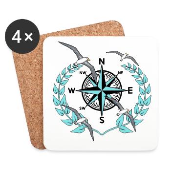 Compass Wind Rose Seagulls Nautical Maritime Seafaring - Coasters (set of 4) - white - Front