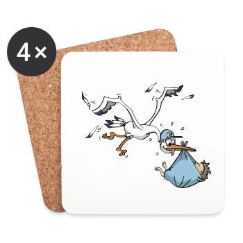 The stork delivers the baby boy - V2 - Coasters (set of 4) - white - Front