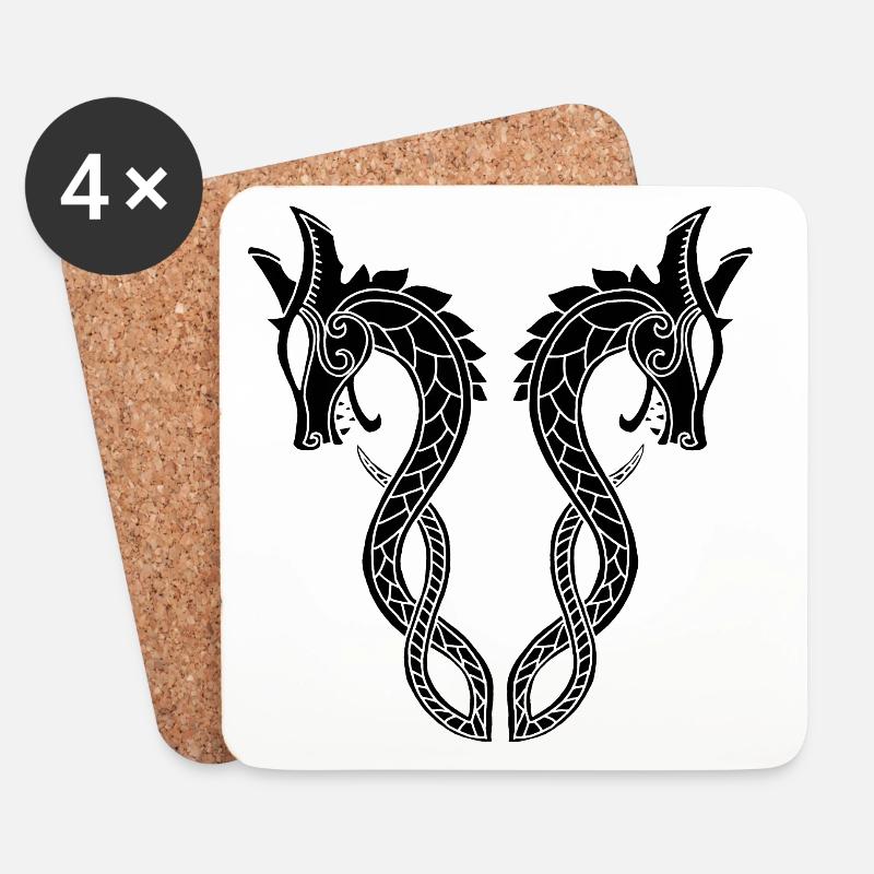 Schwarzer Drache mit zwei Köpfen - Untersetzer (4er-Set) - Weiß