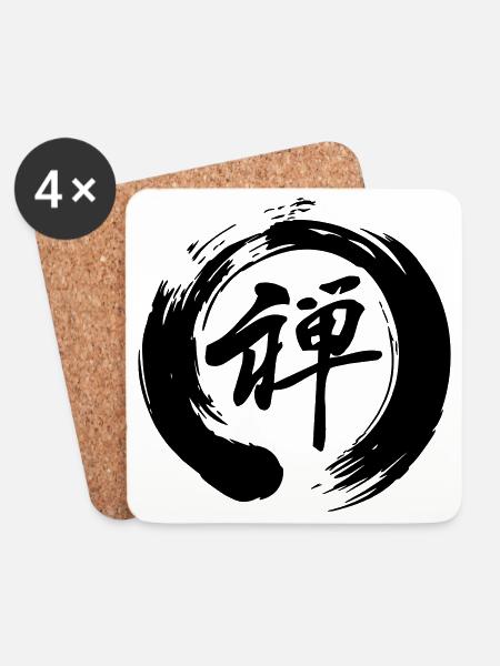 Zen in japanischer Kanji-Schrift in enso-Zen geschrieben - Untersetzer (4er-Set) - Weiß