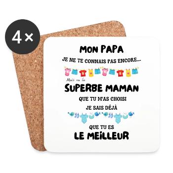 Cadeau futur papa couple - Dessous de verre (lot de 4) - blanc - Devant