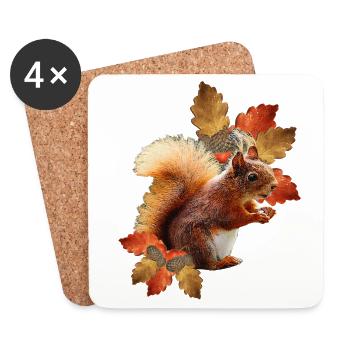 Eichhörnchen motiv mit Eichenblättern, Herbst frau - Untersetzer (4er-Set) - Weiß - Vorne