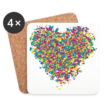 bunt leuchtendes Konfetti Herz - Untersetzer (4er-Set) - Weiß - Vorne