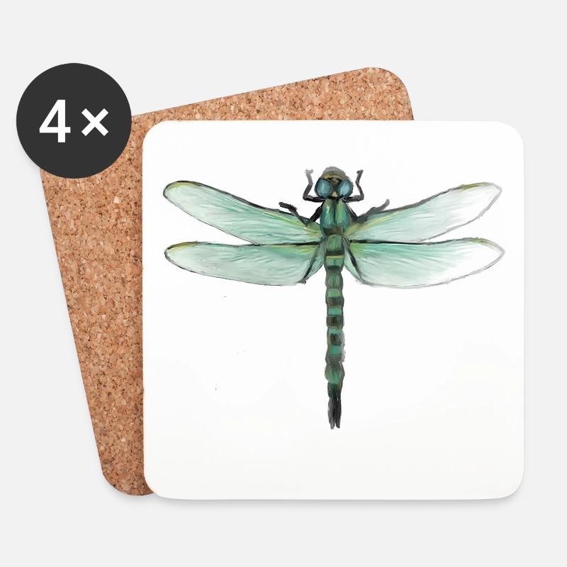 Grüne Libelle Wasserfarbkunst - Untersetzer (4er-Set) - Weiß