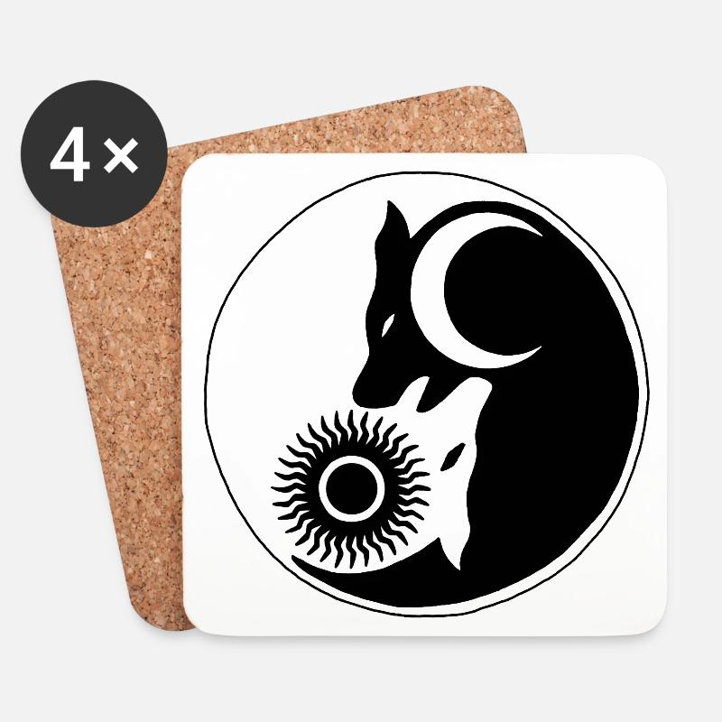 Wolf Yin Yang - Untersetzer (4er-Set) - Weiß