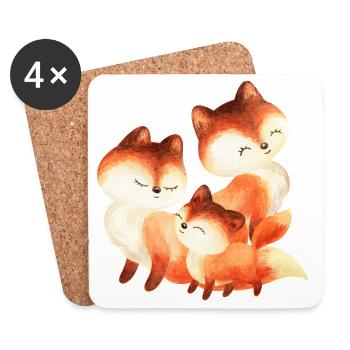 Red Fox Family Watercolor Painting - Coasters (set of 4) - white - Front