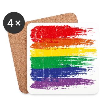 Regenbogen-Pinselstrich Pride - Untersetzer (4er-Set) - Weiß - Vorne