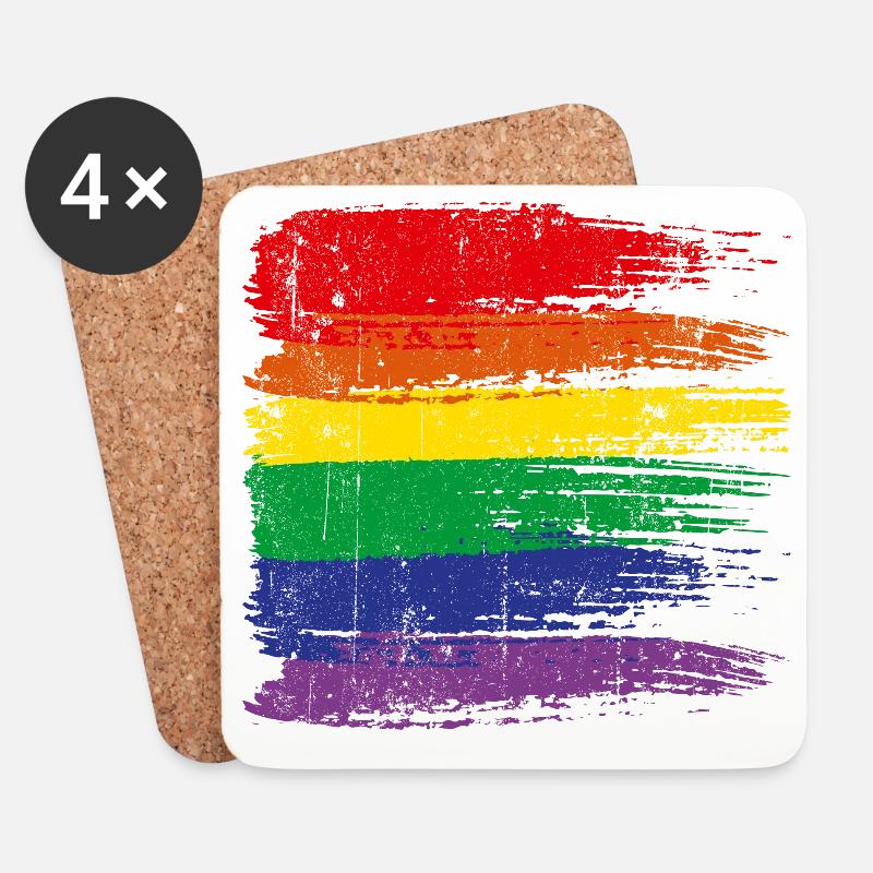 Regenbogen-Pinselstrich Pride - Untersetzer (4er-Set) - Weiß