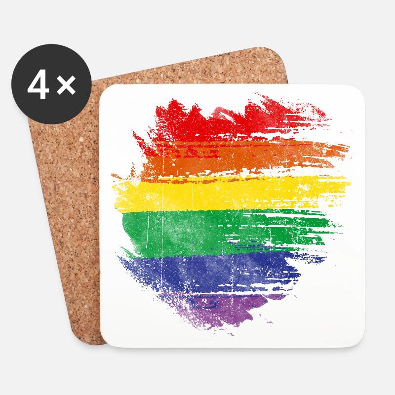 Regenbogenbürstenherz - Untersetzer (4er-Set) - Weiß