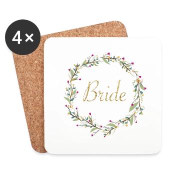 Gold glitter bridal wreath - Coasters (set of 4) - white - Front